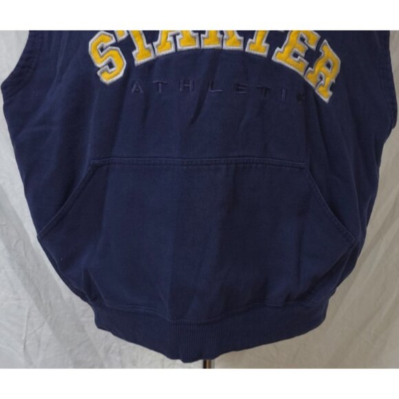 VTG Starter Mens Large Blue Heavyweight Embroidered Spellout Sleeveless Hoodie - Picture 3 of 12